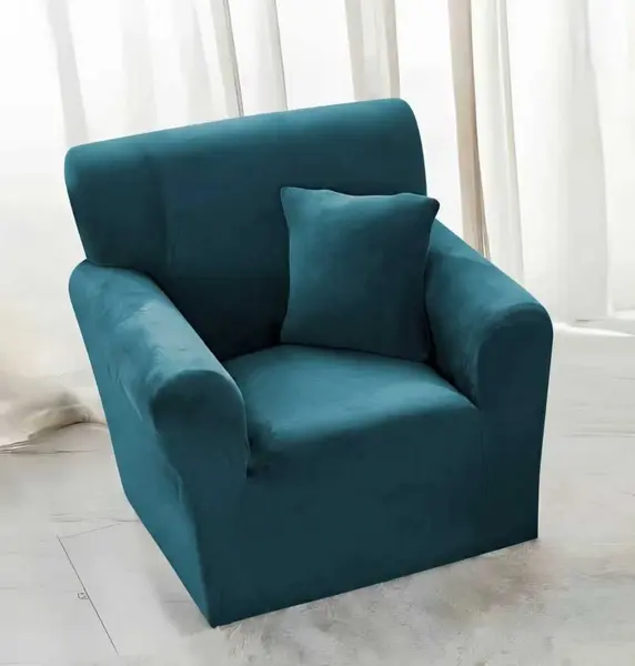Husa elastica universala, pentru fotoliu cu brate, Catifea Turcuaz