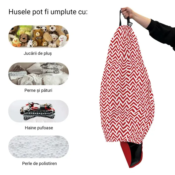Husa fotoliu Puf Bean Bag tip Para XL fara umplutura model rosu si alb