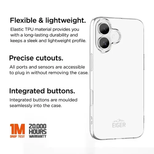 Husa Grip Eiger pentru iPhone 16 Plus, Transparent