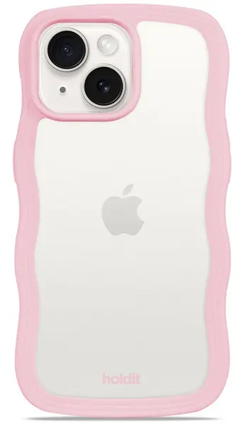 Husă Holdit - Wavy, iPhone 13/14/15, transparent/roz