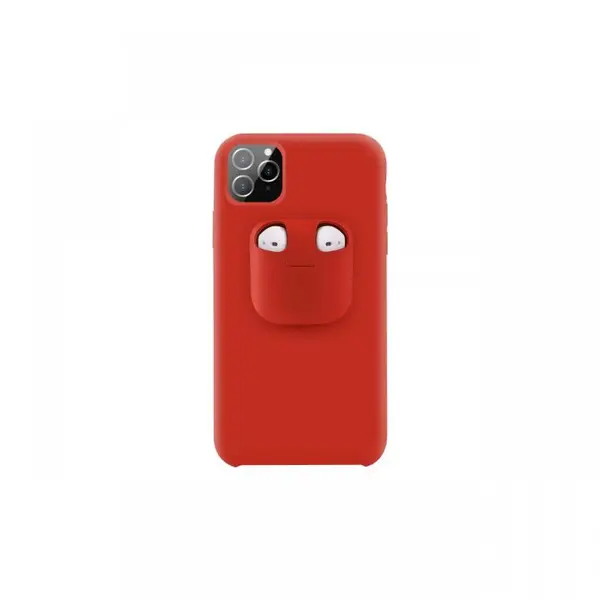 Husa iPhone 11 Pro Max Lemontti Liquid Silicone with Apple AirPods Case Red