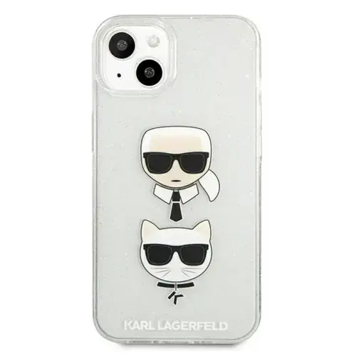 Husa Karl Lagerfeld KLHCP13SKCTUGLS compatibila cu iPhone 13 Mini, Glitter Karl`s & Choupette, Silver