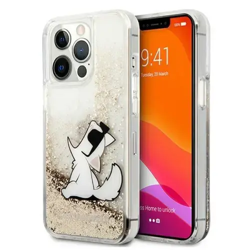 Husa Karl Lagerfeld Liquid Glitter Choupette Fun compatibila cu iPhone 13 Pro Max, Auriu