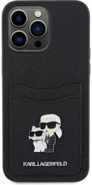 Husă Karl Lagerfeld - PU Saffiano Card Slot Metal, iPhone 15 Pro, negru