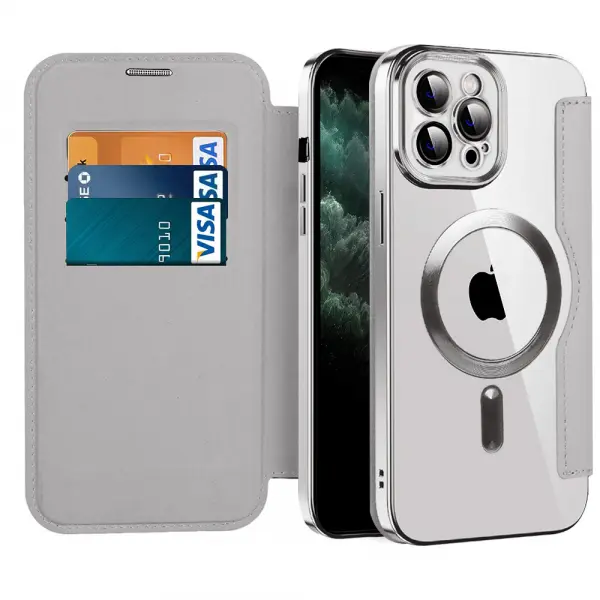 Husa MagSafe pentru Apple iPhone 11 Pro Max, Techsuit, SmartMag Book, Gri