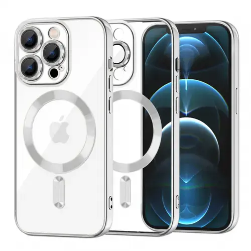Husa MagSafe pentru Apple iPhone 12 Pro Max, Techsuit, Luxury Crystal, Argintie