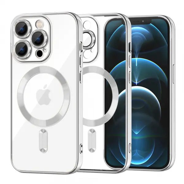 Husa MagSafe pentru Apple iPhone 12 Pro Max, Techsuit, Luxury Crystal, Argintie