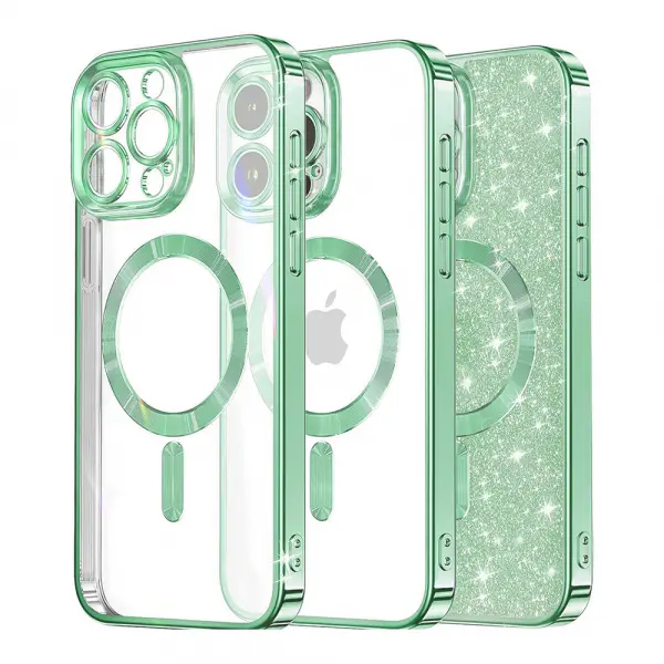 Husa MagSafe pentru Apple iPhone 12 Pro, Techsuit, Luxury Glitter, Verde Deschis