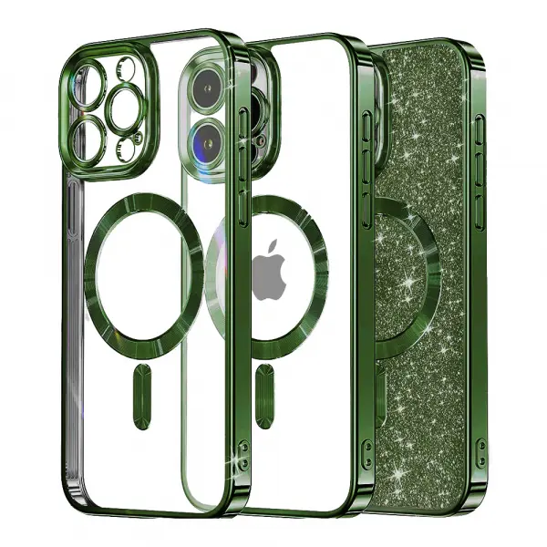 Husa MagSafe pentru Apple iPhone 12 Pro, Techsuit, Luxury Glitter, Verde Inchis