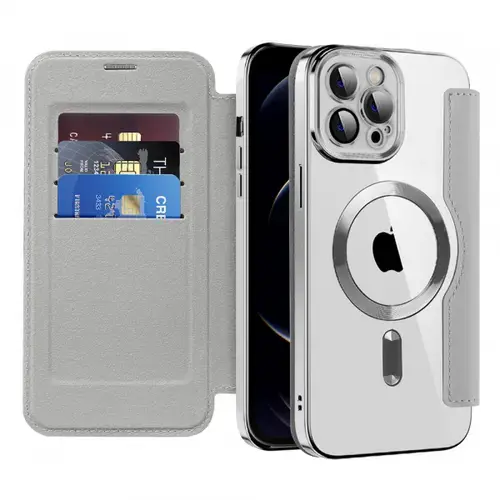 Husa MagSafe pentru Apple iPhone 12 Pro, Techsuit, SmartMag Book, Gri