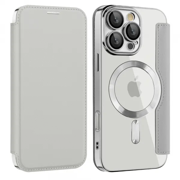 Husa MagSafe pentru Apple iPhone 12, Techsuit, SmartMag Book, Gri