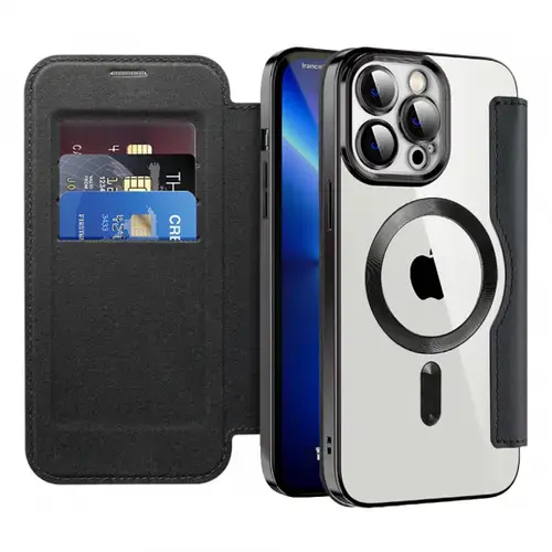 Husa MagSafe pentru Apple iPhone 13 Pro Max, Techsuit, SmartMag Book (Negru)