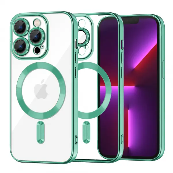 Husa MagSafe pentru Apple iPhone 13 Pro, Techsuit, Luxury Crystal, Verde Deschis