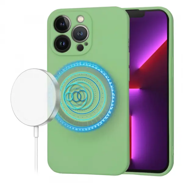 Husa MagSafe pentru Apple iPhone 13 Pro, Techsuit, SoftFlex, Verde Deschis