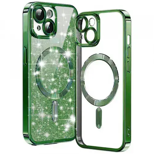 Husa MagSafe pentru Apple iPhone 14 Plus, Techsuit, Luxury Glitter, Verde Inchis