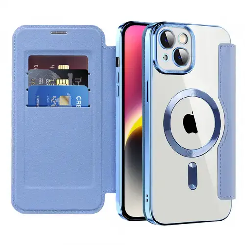 Husa MagSafe pentru Apple iPhone 14 Plus, Techsuit, SmartMag Book, Bleu