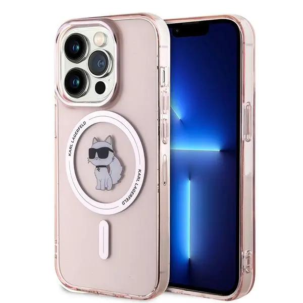 Husa MagSafe pentru Apple iPhone 14 Pro, Karl Lagerfeld, IML Choupette, Roz