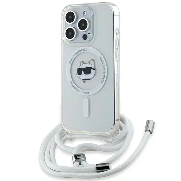 Husa MagSafe pentru Apple iPhone 14 Pro Max, Karl Lagerfeld, IML Crossbody Choupette's Head with Strap, Transparenta