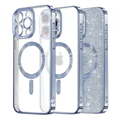 Husa MagSafe pentru Apple iPhone 14 Pro Max, Techsuit, Luxury Glitter (Albastru/Transparent)