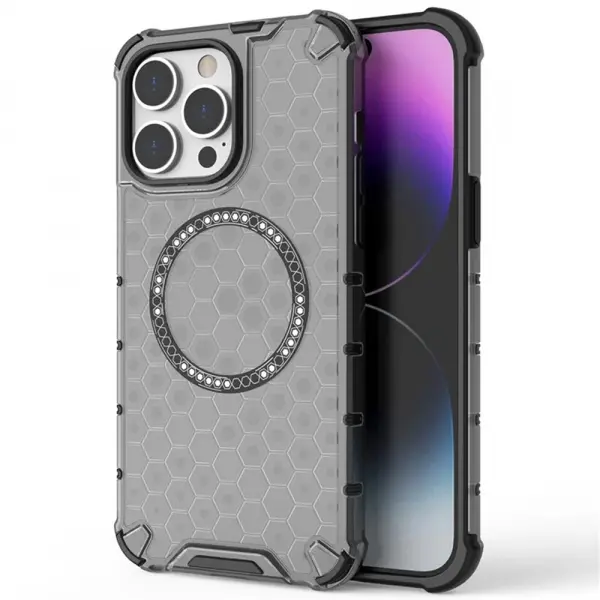 Husa MagSafe pentru Apple iPhone 14 Pro, Techsuit, HoneyComb Shield, Alba
