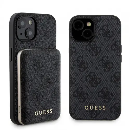 Husa MagSafe pentru Apple iPhone 15, Guess, Powerbank 4G Metal Logo, Neagra