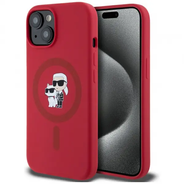 Husa MagSafe pentru Apple iPhone 15, Karl Lagerfeld, Silicone Karl & Choupette, Rosie