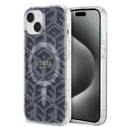 Husa MagSafe pentru Apple iPhone 15 Plus, Guess, IML Gcube, Neagra