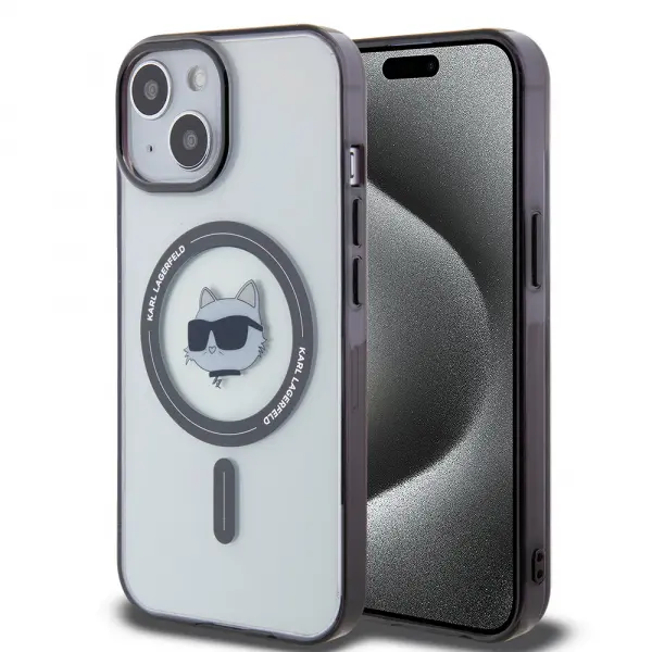 Husa MagSafe pentru Apple iPhone 15 Plus, Karl Lagerfeld, IML Choupette's Head, Transparenta