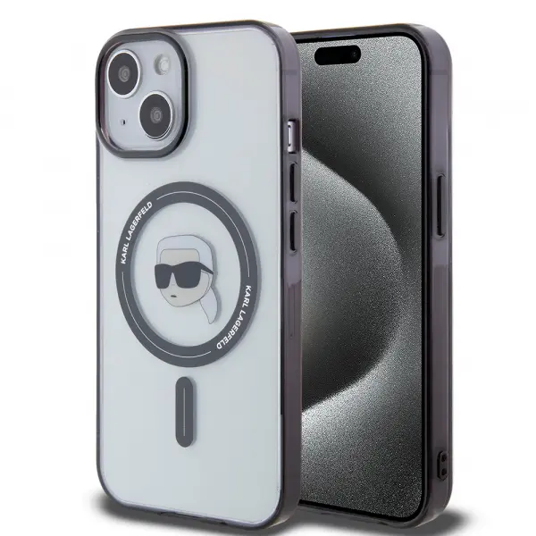 Husa MagSafe pentru Apple iPhone 15 Plus, Karl Lagerfeld, IML Karl's Head, Transparenta