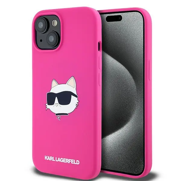 Husa MagSafe pentru Apple iPhone 15 Plus, Karl Lagerfeld, Silicone Choupette's Head, Fucsia