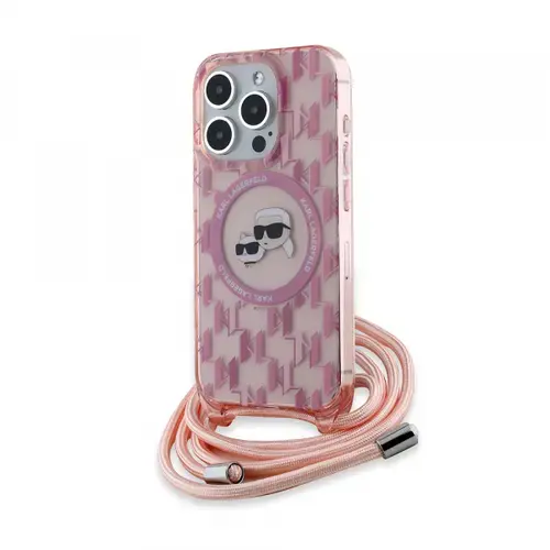 Husa MagSafe pentru Apple iPhone 15 Pro Max, Karl Lagerfeld, IML Crossbody Monogram Karl & Choupette's Heads