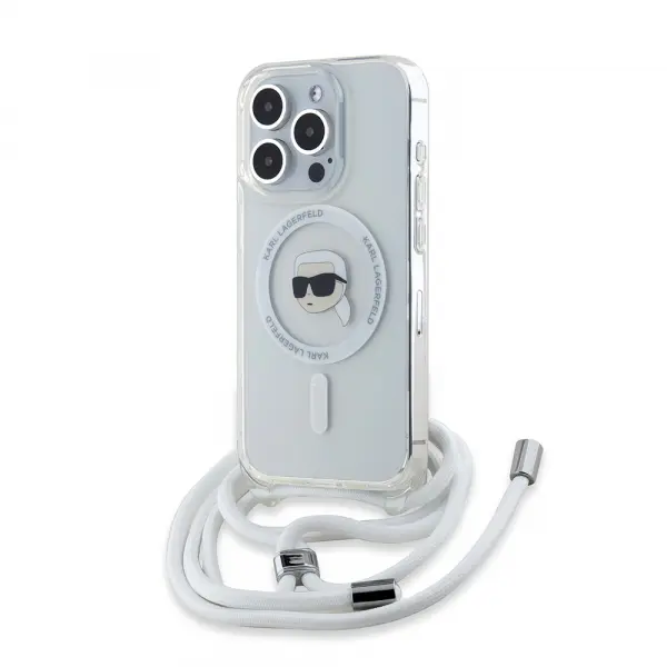 Husa MagSafe pentru Apple iPhone 15 Pro Max, Karl Lagerfeld, IML Crossbody Karl's Head, Transparenta
