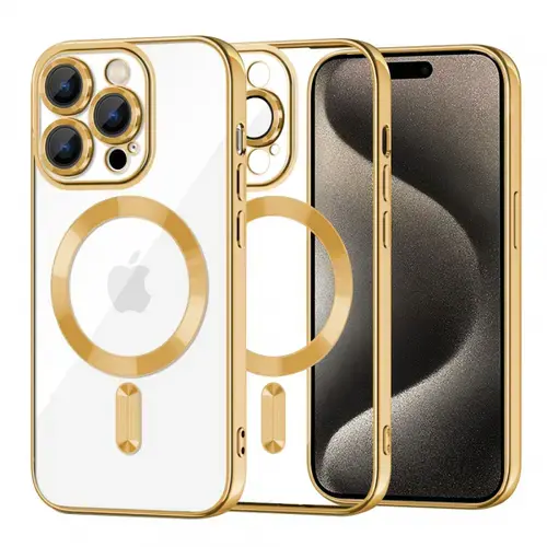 Husa MagSafe pentru Apple iPhone 15 Pro Max, Techsuit, Luxury Crystal, Aurie