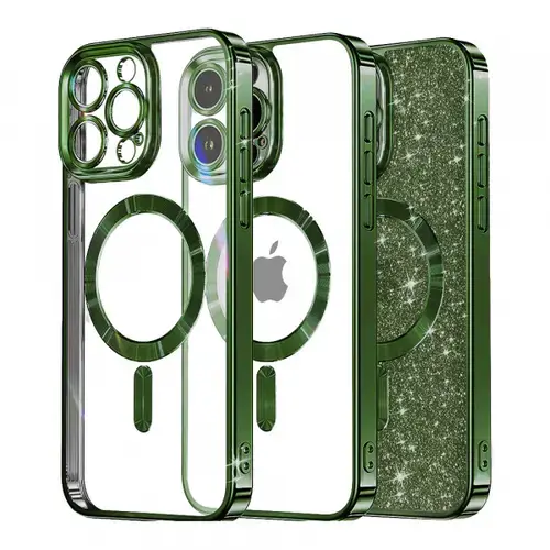 Husa MagSafe pentru Apple iPhone 15 Pro Max, Techsuit, Luxury Glitter, Verde Inchis