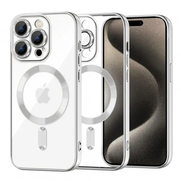 Husa MagSafe pentru Apple iPhone 15 Pro Max, Techsuit, Luxury Crystal, Argintie