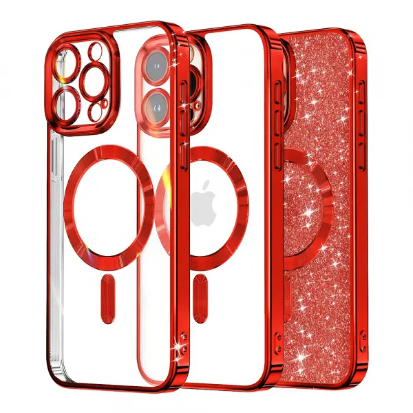Husa MagSafe pentru Apple iPhone 15 Pro Max, Techsuit, Luxury Glitter, Rosie