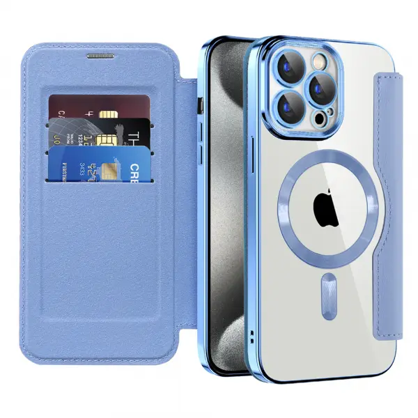 Husa MagSafe pentru Apple iPhone 15 Pro Max, Techsuit, SmartMag Book, Bleu