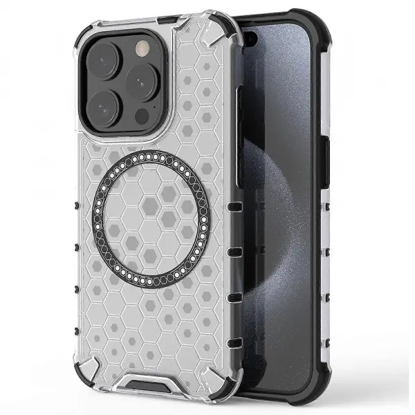 Husa MagSafe pentru Apple iPhone 15 Pro, Techsuit, HoneyComb Shield, Alba