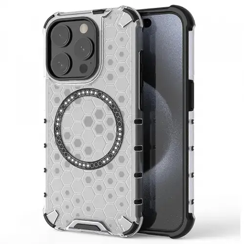 Husa MagSafe pentru Apple iPhone 15 Pro, Techsuit, HoneyComb Shield, Alba