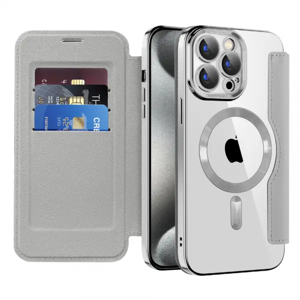 Husa MagSafe pentru Apple iPhone 15 Pro, Techsuit, SmartMag Book, Gri