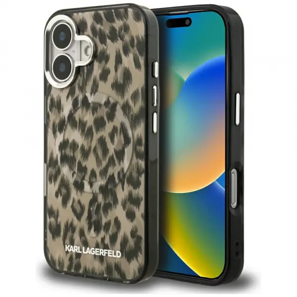 Husa MagSafe pentru Apple iPhone 16, Karl Lagerfeld, IML Leopard Pattern, Maro