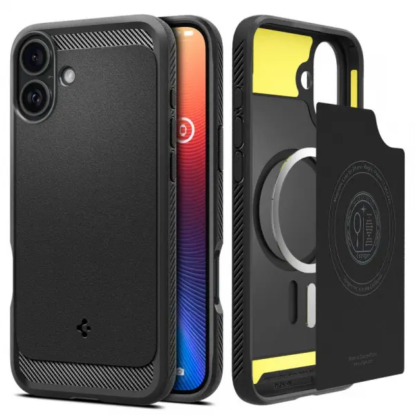 Husa MagSafe pentru Apple iPhone 16 Plus, Spigen, Rugged Armor, Neagra Mata