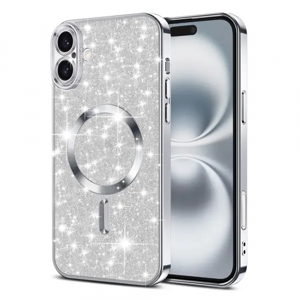 Husa MagSafe pentru Apple iPhone 16 Plus, Techsuit, Luxury Glitter, Argintie