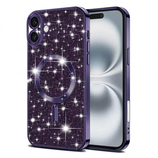 Husa MagSafe pentru Apple iPhone 16 Plus, Techsuit, Luxury Glitter, Mov Inchis