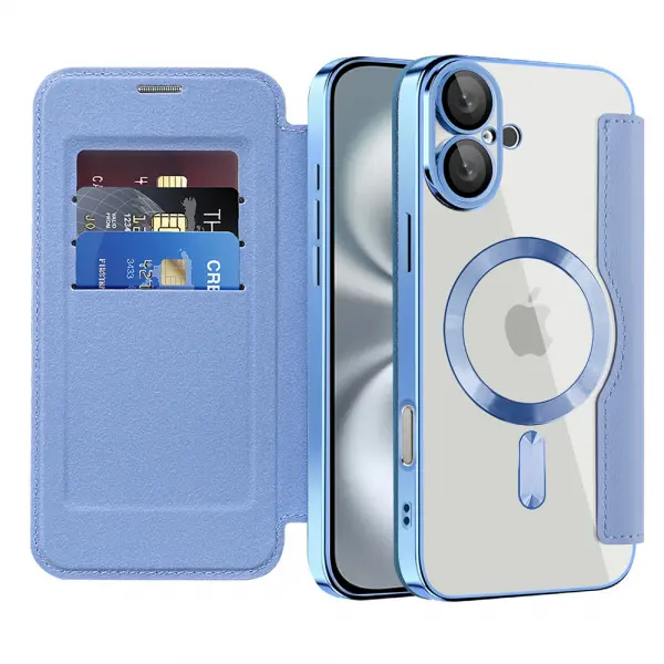 Husa MagSafe pentru Apple iPhone 16 Plus, Techsuit, SmartMag Book, Bleu