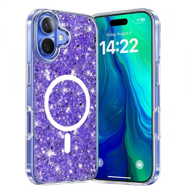 Husa MagSafe pentru Apple iPhone 16 Plus, Techsuit, Sparkly Glitter, Mov