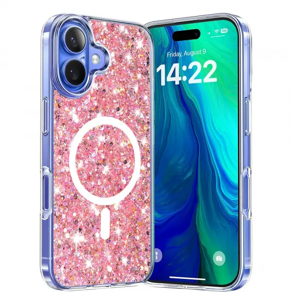 Husa MagSafe pentru Apple iPhone 16 Plus, Techsuit, Sparkly Glitter, Roz