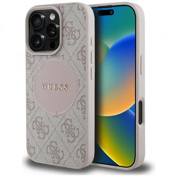 Husa MagSafe pentru Apple iPhone 16 Pro, Guess, 4G Circle Classic Logo, Roz
