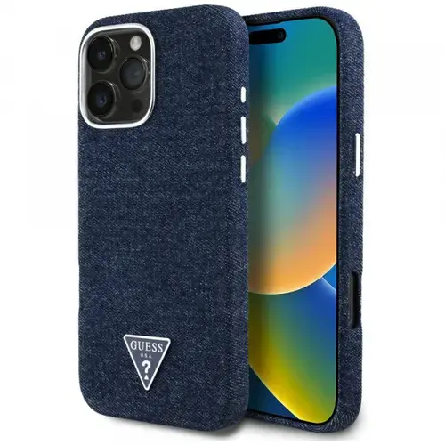 Husa MagSafe pentru Apple iPhone 16 Pro, Guess, Denim Triangle Logo