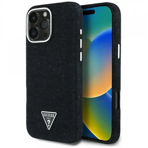 Husa MagSafe pentru Apple iPhone 16 Pro, Guess, Denim Triangle Logo